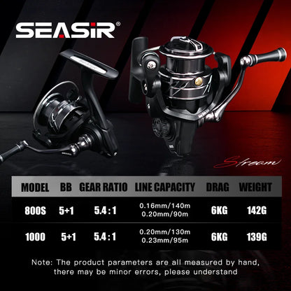 SEASIR Stream Spinning Reel 139g Ultralight Carbon Washers Max Drag 6Kg 5+1BB 5.4:1 Gear Ratio Fishing Wheel
