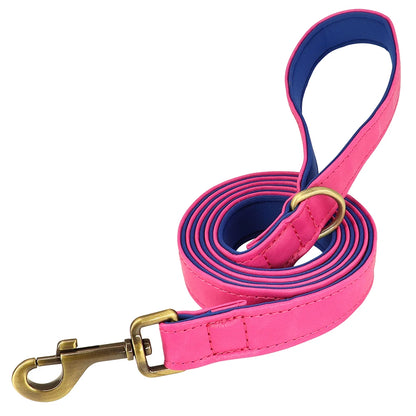 Personalized Dog Collar Leash PU Leather Dogs Collars Pet Rope Engraved Pet ID Name Necklace for Small Large Dogs Soft Padded