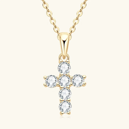 OXTAO 3mm D Moissanite Cross Pendant Necklace for Women Anniversary Gift Fine Jewelry 14K Gold Filled Charm Statement Necklace