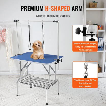 SucceBuy Pet Grooming Table Two Arms w/ Clamp Dog Grooming Station Foldable Pets Stand for Medium Small Dogs with Grooming Loop