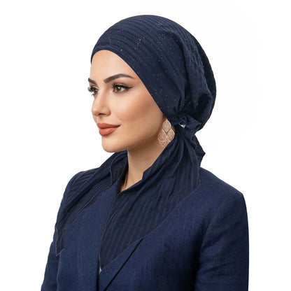 Fashion Stripes Muslim Hijab Turban Hats Long Tail Head Wraps Elastic Hijab Hats Breathable Chemo Cap For Women Girls