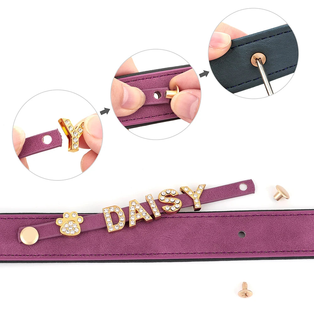 Customized Leather Dog Collar DIY Personalized Small Medium Dogs Chihuahua Pitbull Necklace Free Name Charms Pet Accessories
