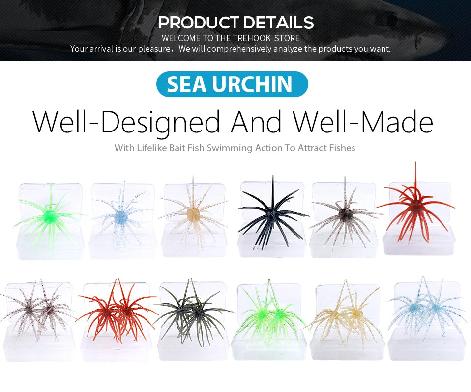 TREHOOK TPE Sea Urchin Soft Fishing Lure 9cm 4g 11cm 9g Silicone Bait for Bream Bass Pike Tilapia Winter Fishing