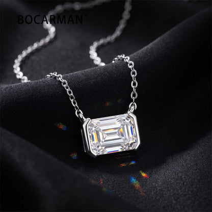 Bocarman S925 Sterling Silver with 14K Gold Plating Emerald Cut Moissanite Pendant D Color GRA VVS1 Step Cut Brilliance Refined