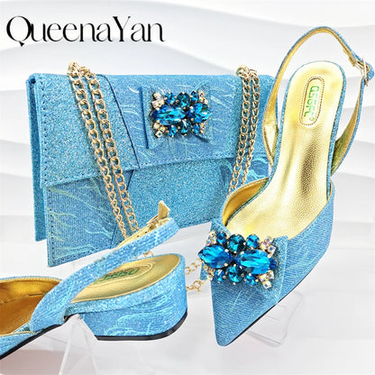 Banquet  Women's Shoes And Bag Light and Comfortable Shoes Rhinestones Embellished with The Same Fine Handbag Low Heel Shoes