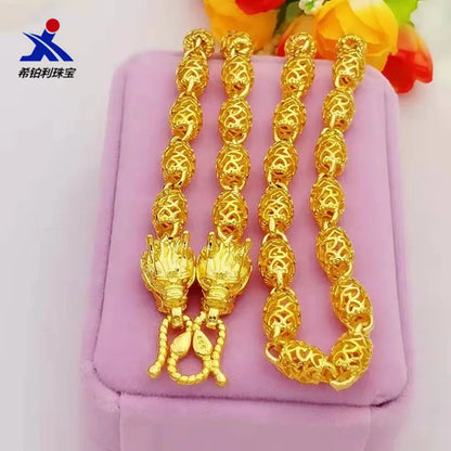 Hollow Olive Bead Necklace Men's 24K Gold AU999 - Guochao craft, unique beads, solid texture, for business negotiation