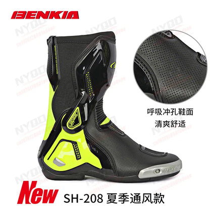 BENKIA CE Certified Motorcycle Boots, Professional Track Racing Breathable Summer Riding Boots