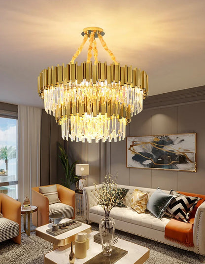 Gold K9 Crystal Tricolor Chandelier Luxury Modern LED Ceiling Light for Living Room Dining Room Bedroom Ceiling Lights