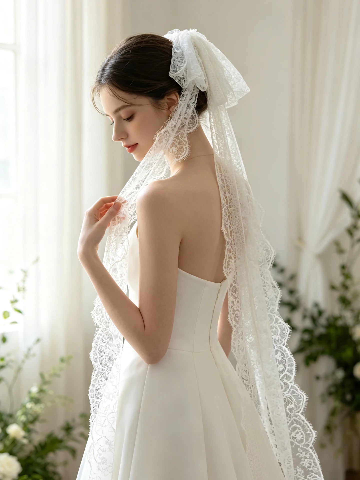 V593 Women's Eyelash Lace Bow Bridal Veil Headpiece Hair Clip Wedding Party Dress Accessory