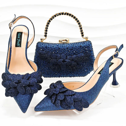 African Fashion Green Ladies Matching Shoes and Bags Nigerian Best Sell Women's Pointed Toe High Heels Commuter Wearable