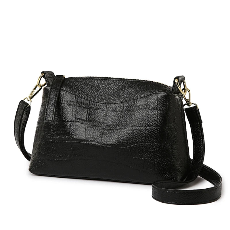100% Genuine Cowhide Crocod Pattern Luxury Shoulder Bags For Women Designer Solid Color Soft Crossbody Bag Handbags Purses Sac