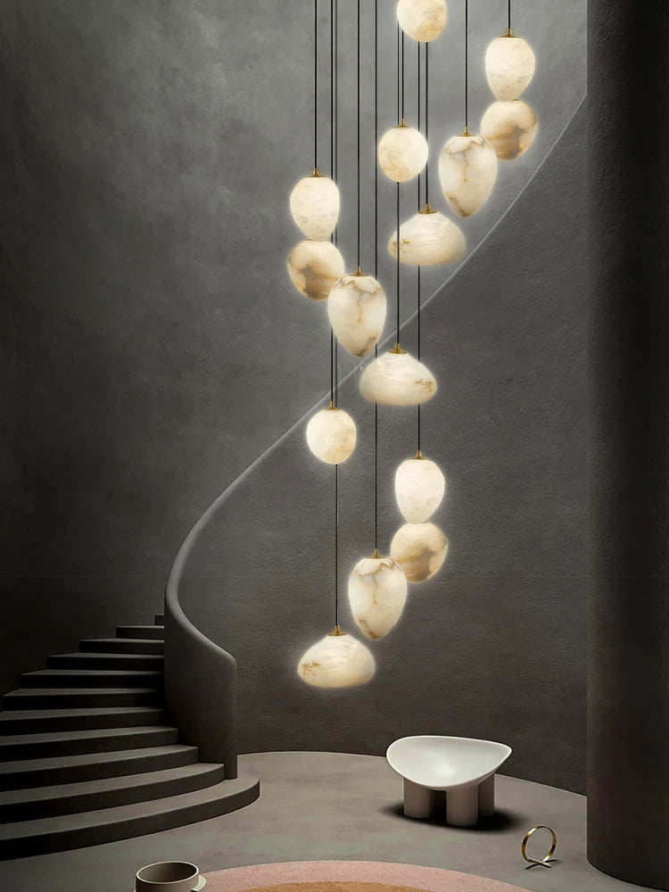 Natural Marble Art Pendant Lights Stone Lustre Copper LED Indoor Room Hanging Lamps For Ceiling Hall Stair Luxury Home Decor