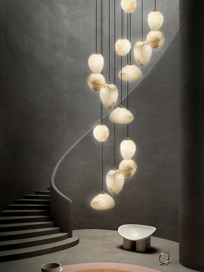 Natural Marble Art Pendant Lights Stone Lustre Copper LED Indoor Room Hanging Lamps For Ceiling Hall Stair Luxury Home Decor
