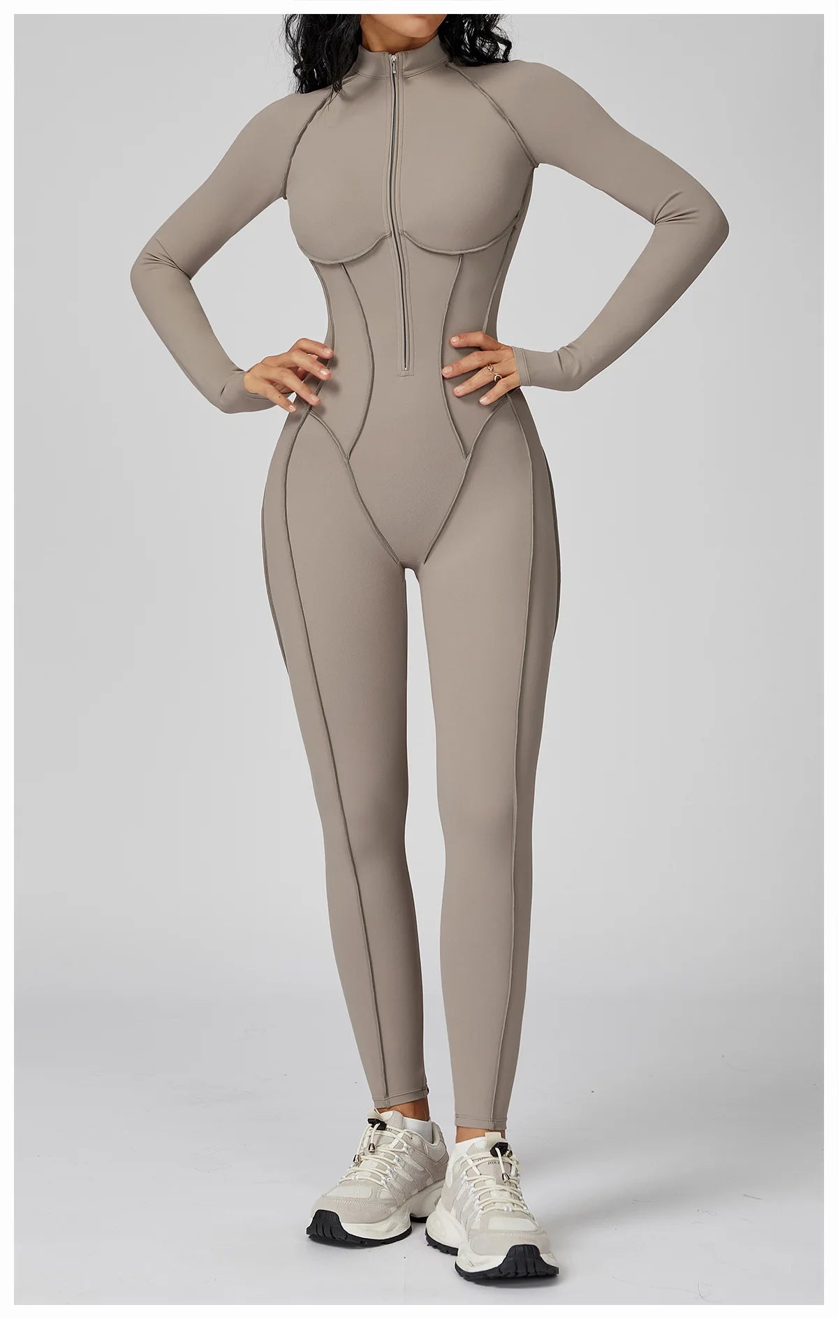 Sexy Rompers Workout Zipper Jumpsuit Long Sleeves Sports Bodysuits Women Gym Running Fitness Suits Gym Tracksuit Sportswear