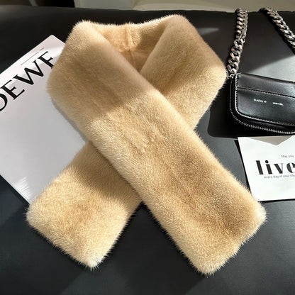 Winter Warm Fluffy Real Mink Fur Scarf Loophole Soft Luxury Neck Wraps for Cold Winter Rectangle Formal Collar
