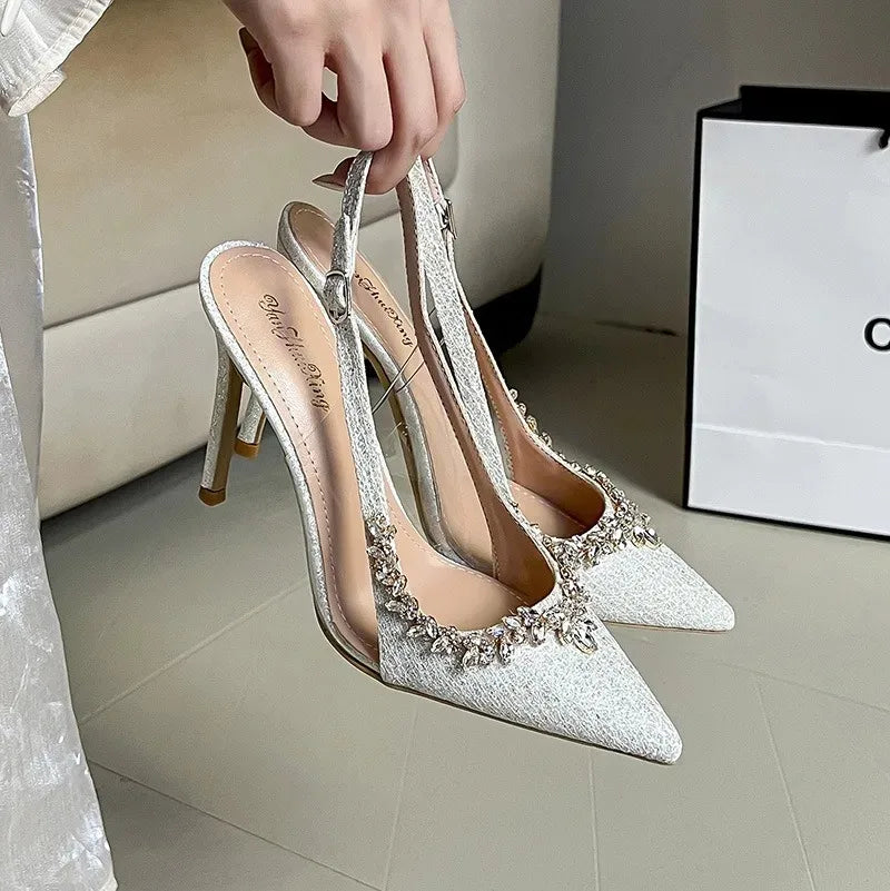 Luxury Designer Women Shoes Exquisite Rhinestone High Heeled Sandals for Woman Elegant French Style Casual Shoes Sandalias Mujer