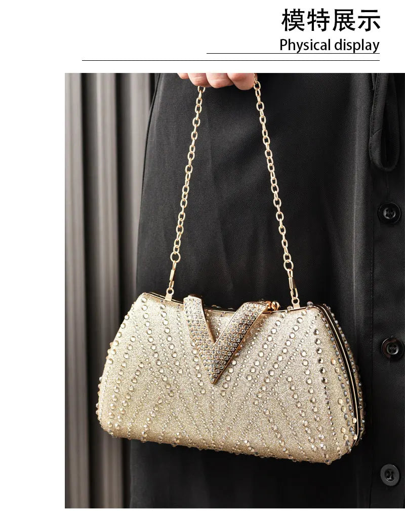 Diamond Silver Shoulder Bags for Women Wedding Inspired Designer Handbags 2026 Luxury Quality V Hasp Rhinestone Crossbody Bags