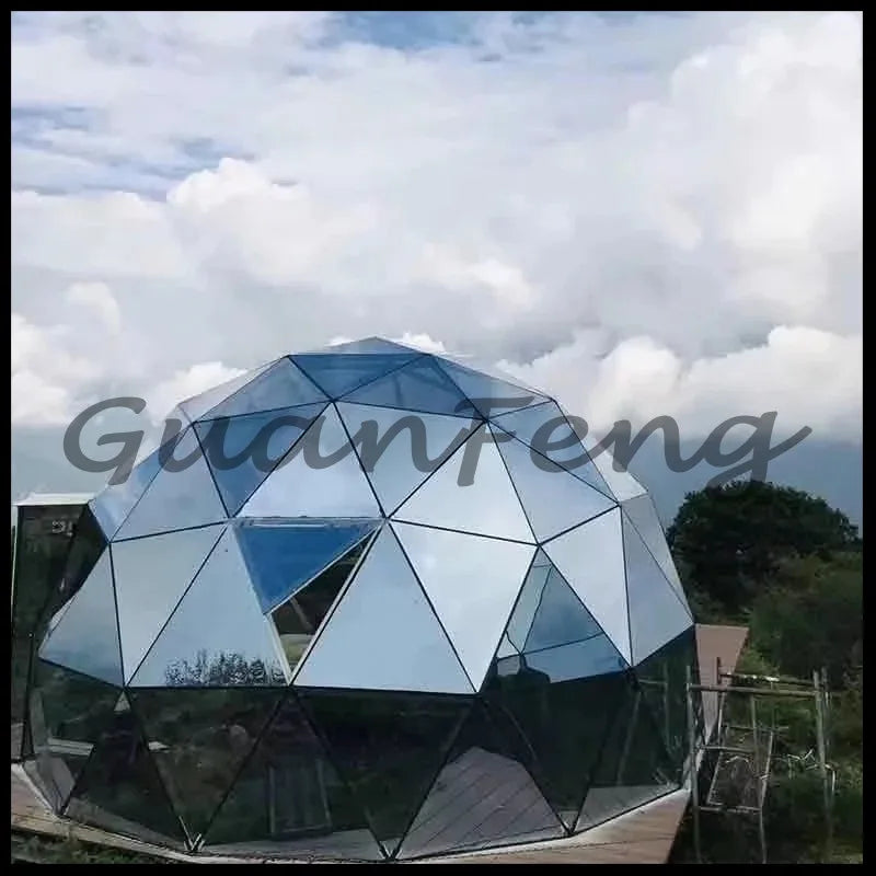 Hexagonal Tempered Glass Dome House, Geodesic Igloo Tent with Aluminum Frame, Luxury Outdoor Resort Round Camping Hotel Shelter