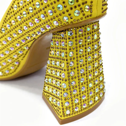 Venus Chan-Nigerian Heel Party for Women Yellow Shoes and Bag Set Rhinestone Handbag Italian Design Wedding INS 2024