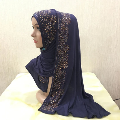 H099 high quality soft jersey scarf with stones pull on modal headscarf women's hijab islamic female shawl headwrap