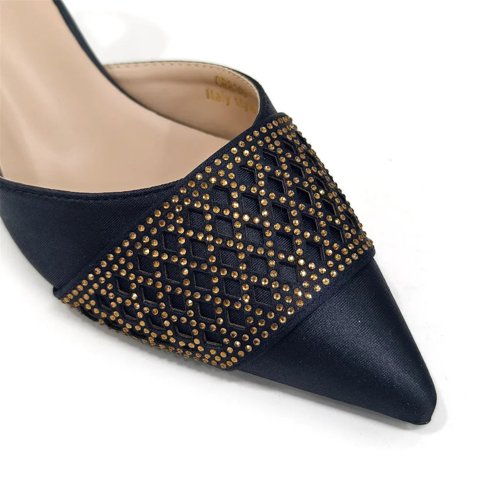 Nigerian Women Heel Party Ladies Italian Design Shoes And Bags Set Decorated with Rhinestone Handbag Wedding Party