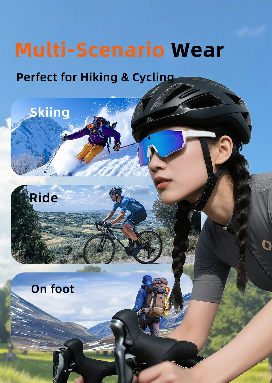 Outdoors Cycling AI Smart Glasses with Camera 1200P Video Recording Anti-Shake Shooting AI  Voice Translation Windproof Goggles