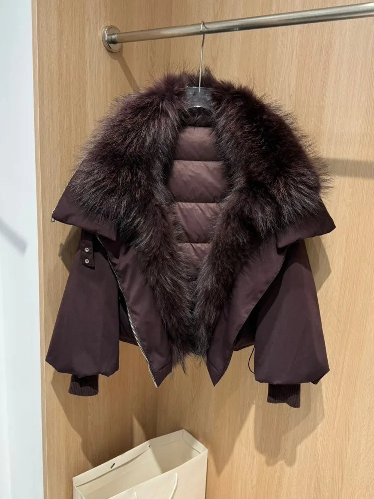 OFTBUY New Winter Jacket Women Large Real Fox Fur Collar Puffer Jacket Loose Warm Parkas Female White Duck Down Coats Female