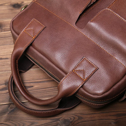 NZPJ New Retro Leather Men's Handbag Top Layer Cowhide Vertical Single Shoulder Messenger Bag Postman Briefcase Computer Bag