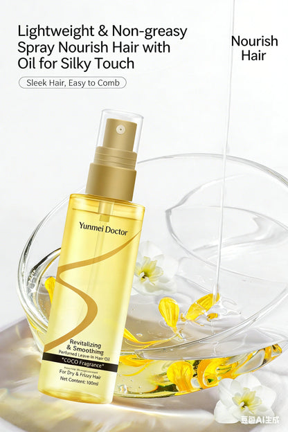 Anti-Frizz Hair Oil Spray, Perfumed Smoothing Lightweight Non-Greasy Hair Care Oil for Color-Treated & Perm Damaged Hair, Long-L