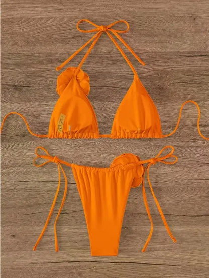 2026 S-L Sexy 3D Flowers Halter Strappy Bikini Women Swimwear Female Swimsuit Two-pieces Bikini Set Bather Bathing Suit Swim