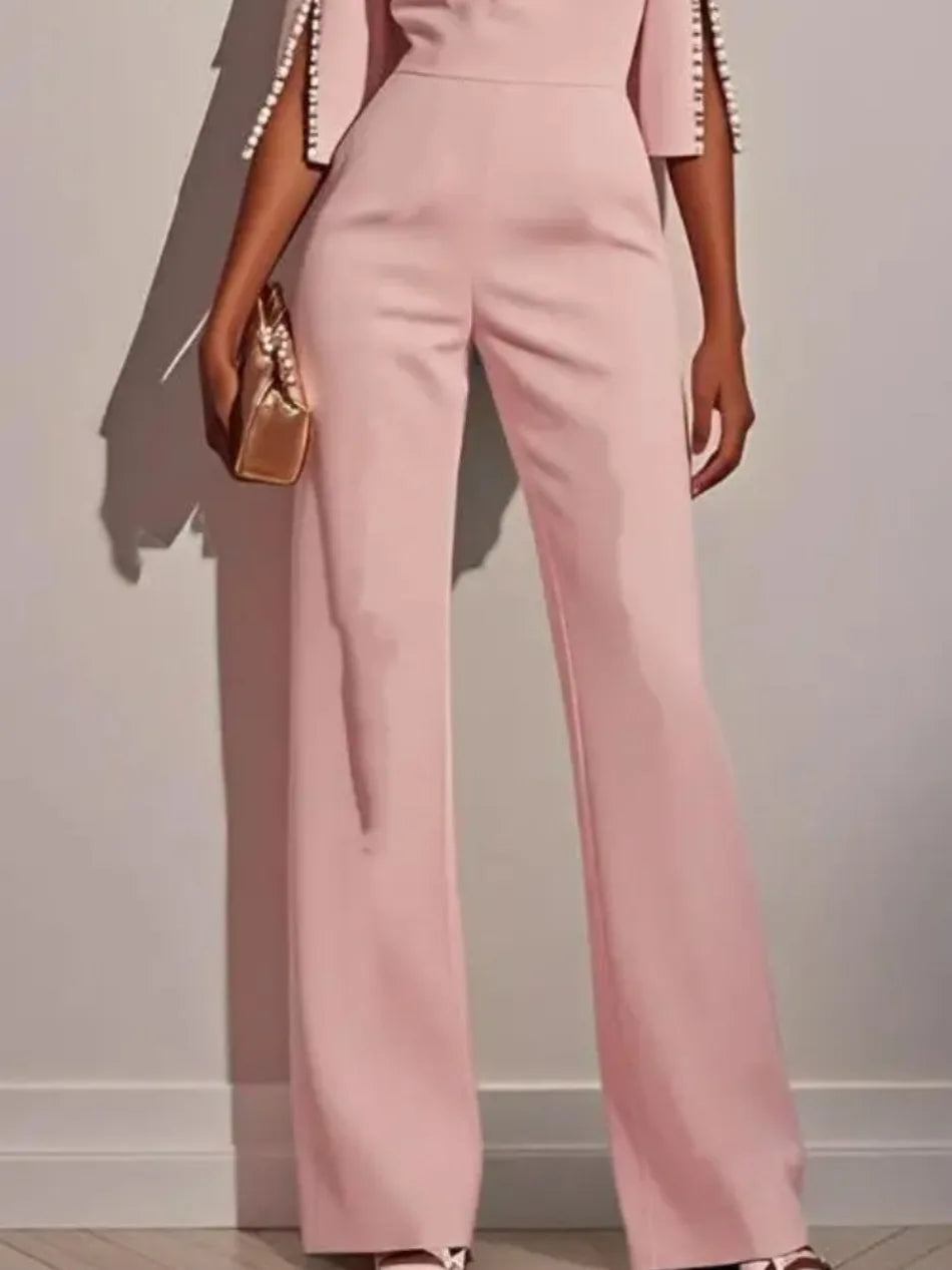 Fashion Hot Selling Spring Summer Solid High Waist Beaded Decor Jumpsuit for Women's Clothing Female Elegant Long Jumpsuits