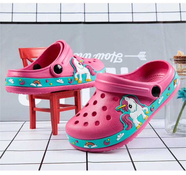 Children Shoes Baby Boys Slippers Cartoon Excavator Print Clogs Summer Breathable Soft Indoor Sports Boy Slippers