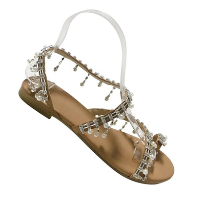 Ladies' new summer pearl sandals Women comfortable Beach shoes Ankle Strap Open Toe Sandals Casual Lightweight Women slippers