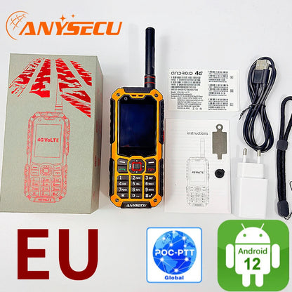 Anysecu S10 4G LTE Walkie Talkie Android 12 Dual Mode PoC Analog UHF Two Way Radio GPS Zello 3500mAh Dual SIM Touch Screen BT4.2