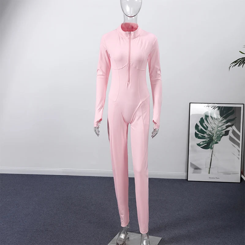 Fashion Hooded One-Piece Ski Jumpsuit Women Stand Collar Zipper High Waist Solid Windproof Outwear 2026 Winter Lady Skiwears New
