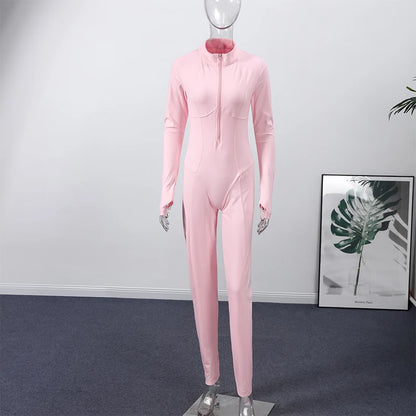 Fashion Hooded One-Piece Ski Jumpsuit Women Stand Collar Zipper High Waist Solid Windproof Outwear 2026 Winter Lady Skiwears New