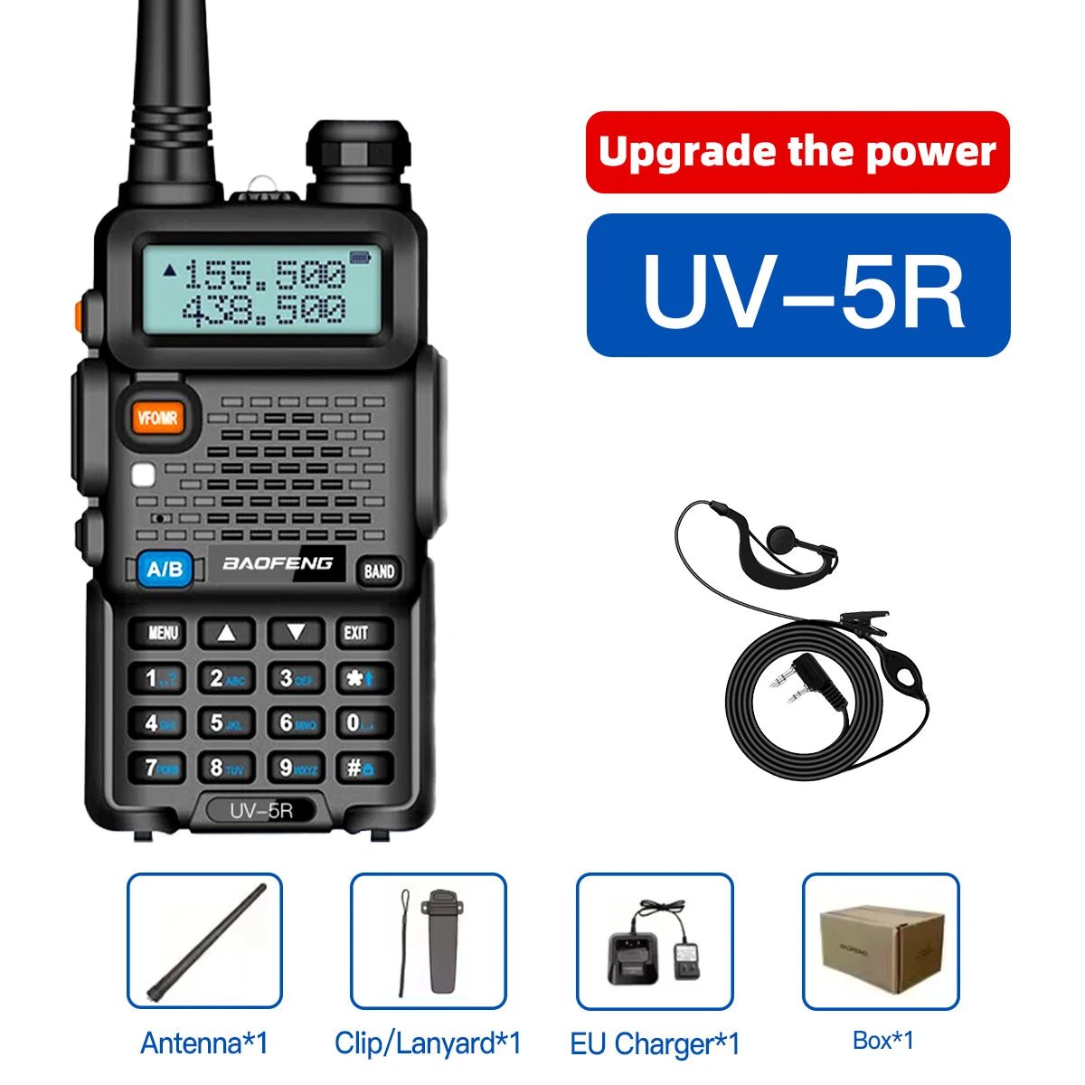 1PC Portable Handheld Walkie Talkie Baofeng High Quality EU Plug UV-5R 128 Channels 3-5KM Long Range FM Radio Communication