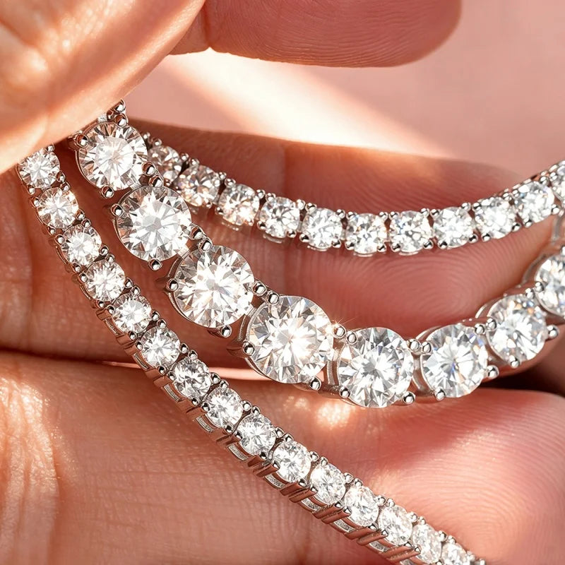 Full Moissanite Tennis Necklace Woman 925 Sterling Sliver Neck Chain Choker Necklace Sparkling Wedding Bridal Fine Jewelry Gifts