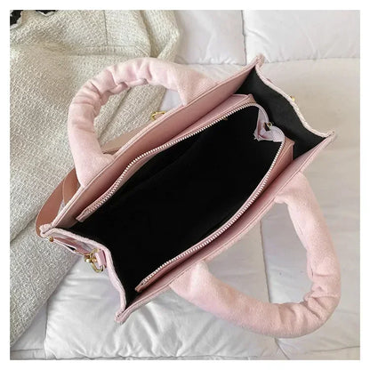 Female Square Tote Crossbody Bag Aesthetic Velour Elegant Letter Print Ladies Shoulder Bags Top Handle Women's Charisma Handbags