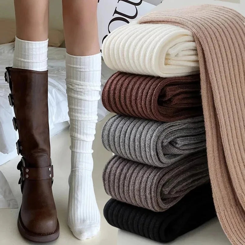 Spring Fall Knee High Stockings for Women White Vertical Stripe Long Socks Fashion Girls JK Skinny Boots Sock Japanese Style