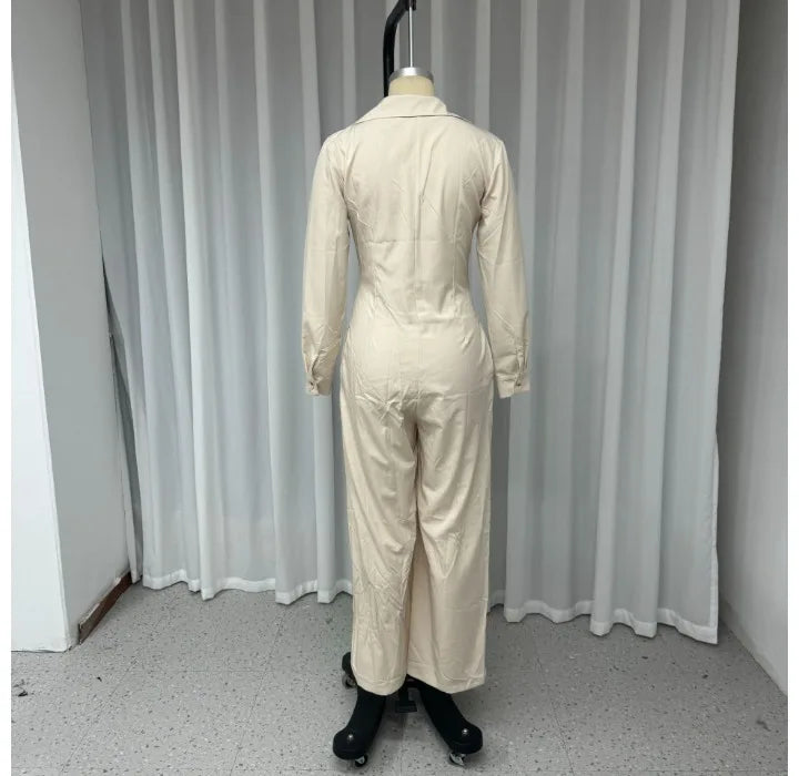 Jumpsuit Women 2024 Autumn Commuting Fashion Turn-Down Collar Long Sleeve Pocket Design Casual Jumpsuits New Female One Pieces