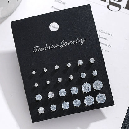 New 12 Pair Pack White Shiny Wedding Stud Earrings Set For Women Men Crystal Rhinestone Earrings Party Jewelry Accessories Gifts