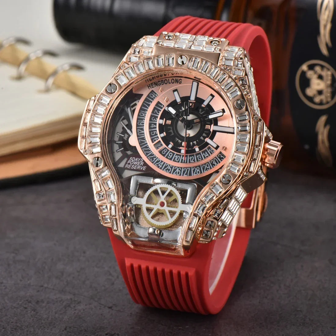 Business Full Diamond Case Luxury Top Mens Watches Rubber Strap Color Creative Decorative Quartz Watch Men AAA Clocks Relogio