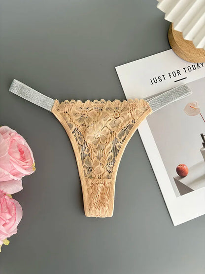 Custom Thong Letter Name G-String Sexy Lace Panties Women Flash Silver Belt Fashion Knickers Girlfriend Hot Wife Holiday Gift