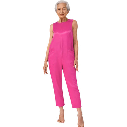 Women's Elderly Anti-Strip Adaptive Jumpsuit Back Legs Zip Long Sleeve Long Pants Nursing Rompers for Special Needs Disabilities
