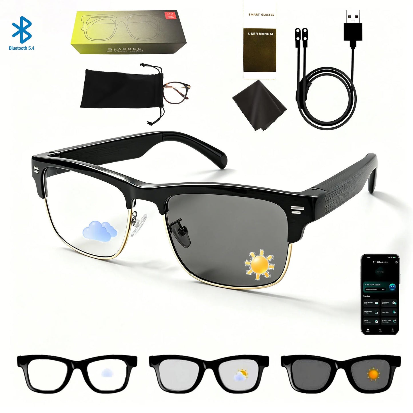 Smart Glasses Ultra-Light Playback Open-Ear Speakers Sunglasses Polarized Lens Smartglasses Bluetooth Glasses for Sports Travel