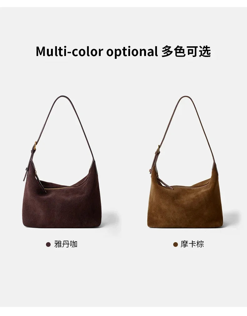 Winter Women's Natural Suede Leather Crossbody Bag Female Casual Versatile Shoulder Handbag Ladies Classic Cowhide Underarm Bags