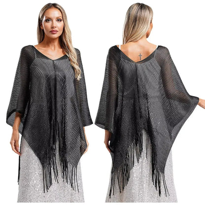 Summer Sun Protection Scarf Gold Silver Tassels Wedding Scarf Elegant Temperament Dresses Shawls for Women