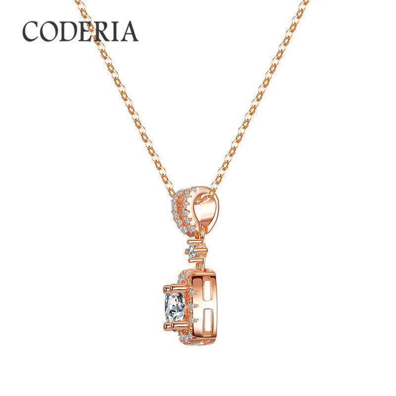 Luxury Rose Gold Necklace Pendant 1 CT Moissanite High Clarity VVS1 Women Gem Sterling Silver Jewelry Anniversary Fashion Gift