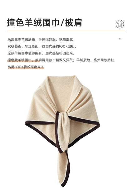 High quality triangular design women's 100% cashmere scarf fashionable shawl winter knitted warm neck protection adult scarf